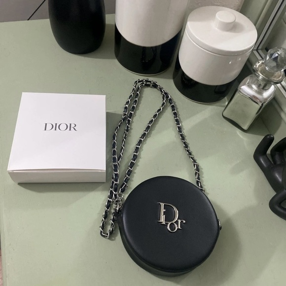 Dior Handbags - Dior Authentic beauty VIP black and silver long straps vanity beauty small bag